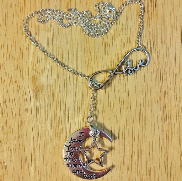 Silver Toned Love Moon Stars Infinity Necklace - Picture 5 of 5